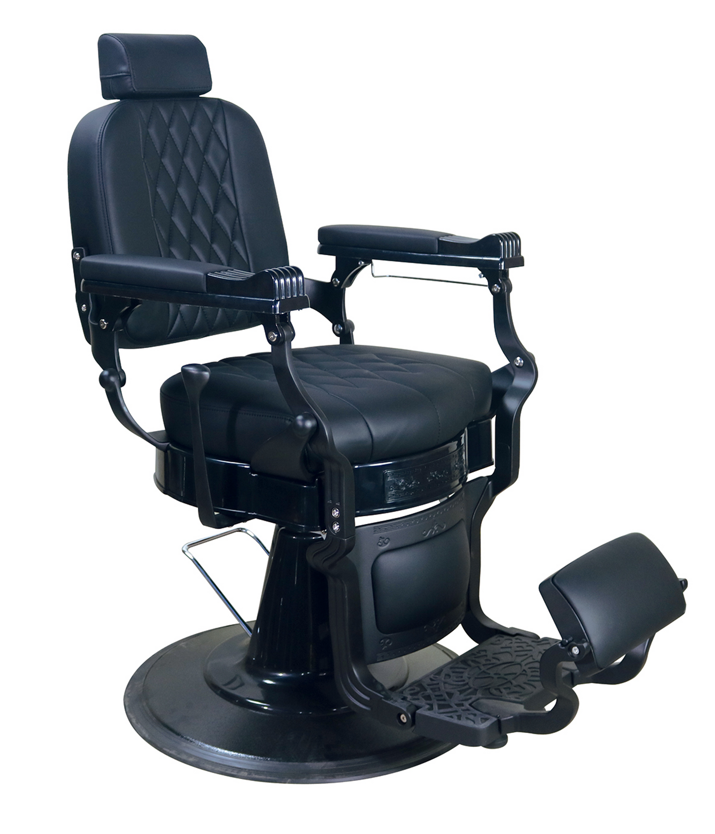 Eleganter schwarzer Barberstuhl im klassischen Design