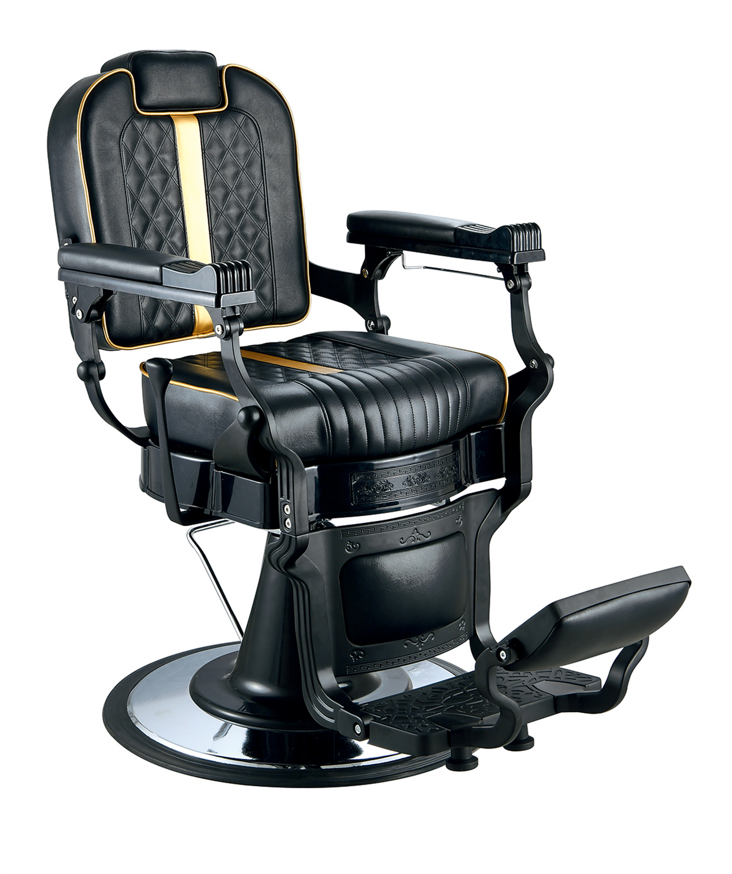 Luxuriöser Barberstuhl in Schwarz mit goldenen Akzenten
