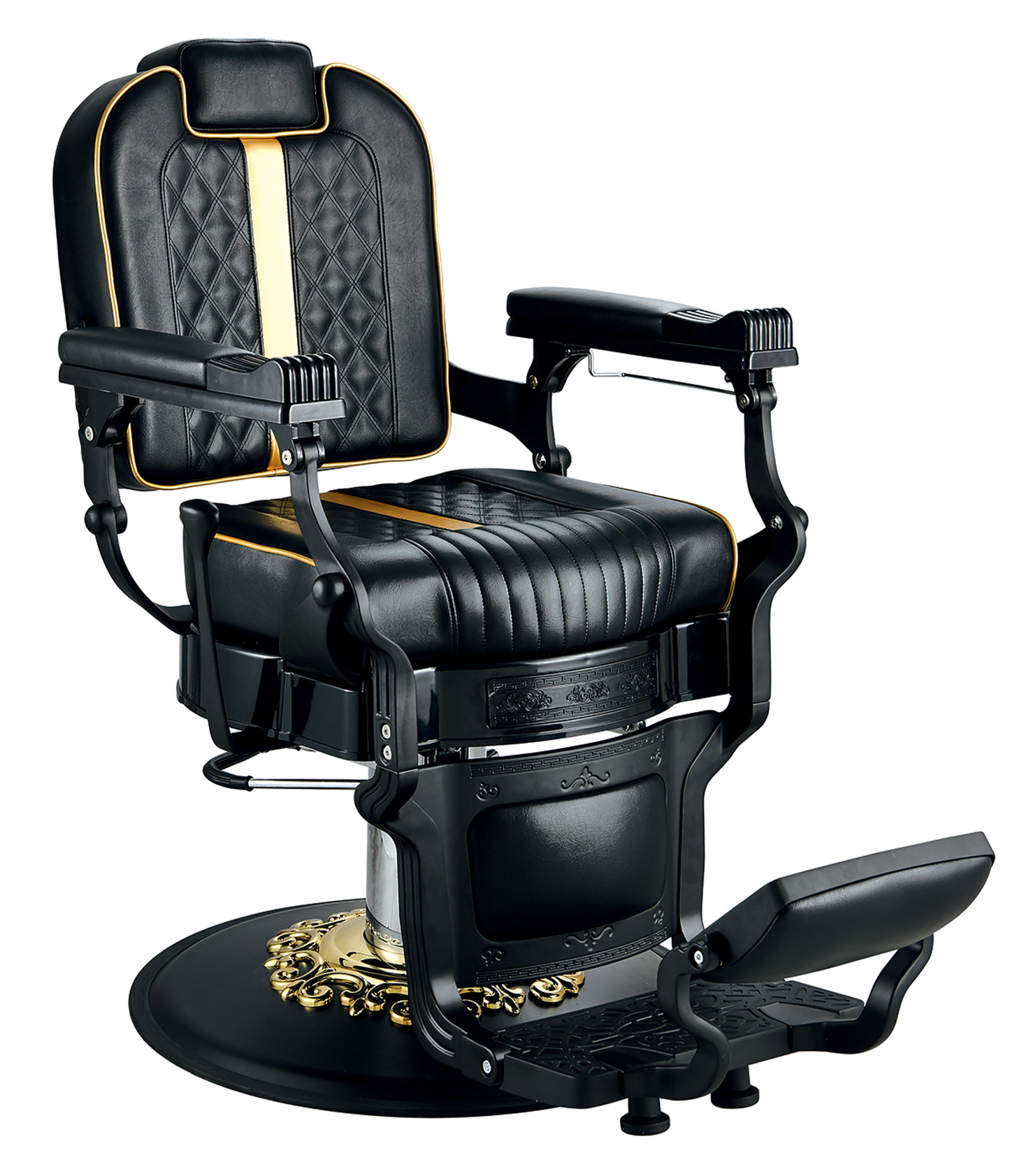 Luxuriöser Barberstuhl in Schwarz mit goldenen Akzenten