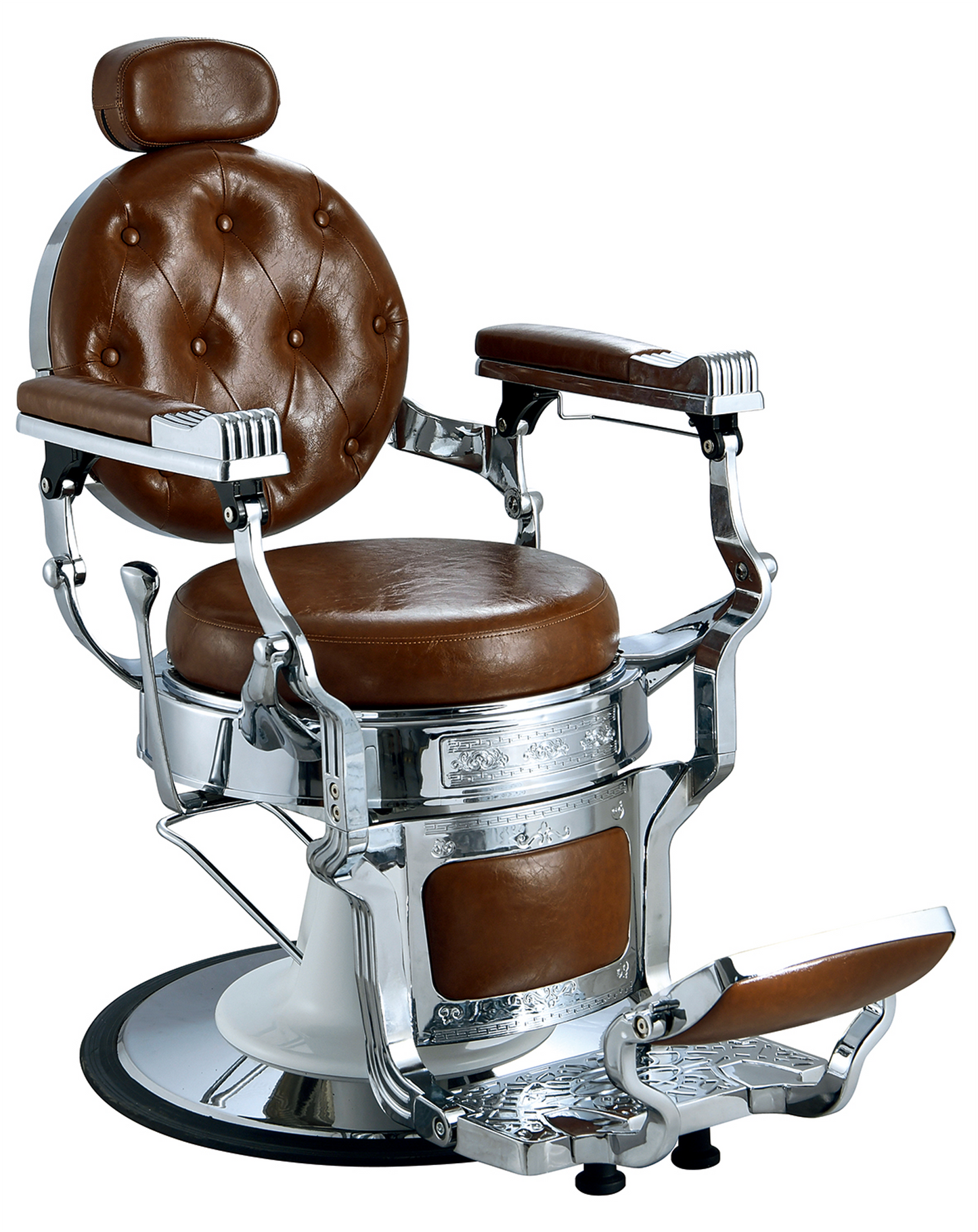 Klassischer Barberstuhl in Braun mit Chrom-Finish