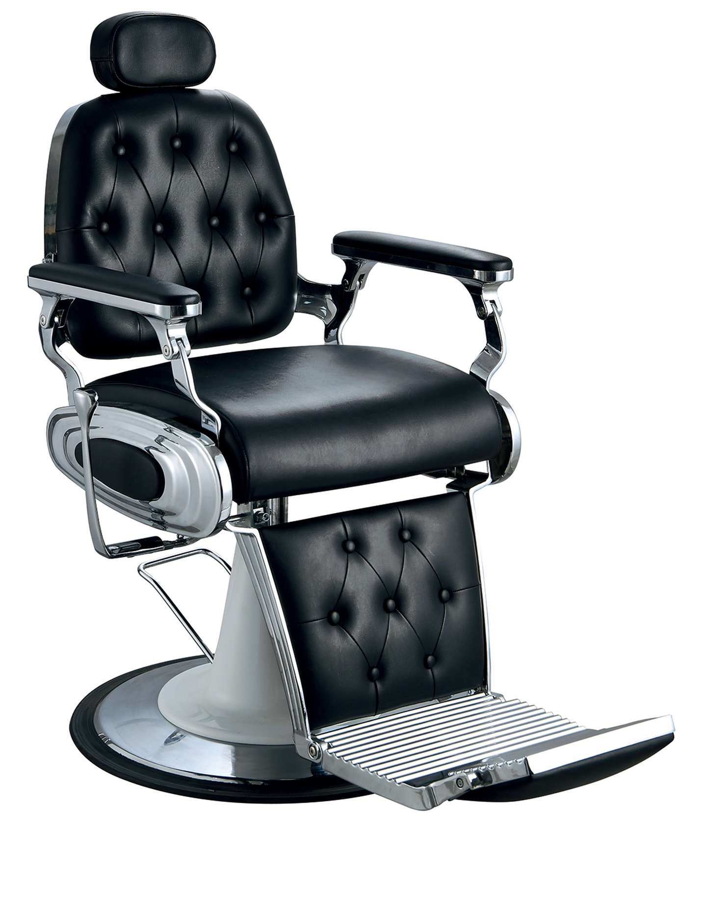 Klassischer Barberstuhl in Schwarz mit Chrom-Finish
