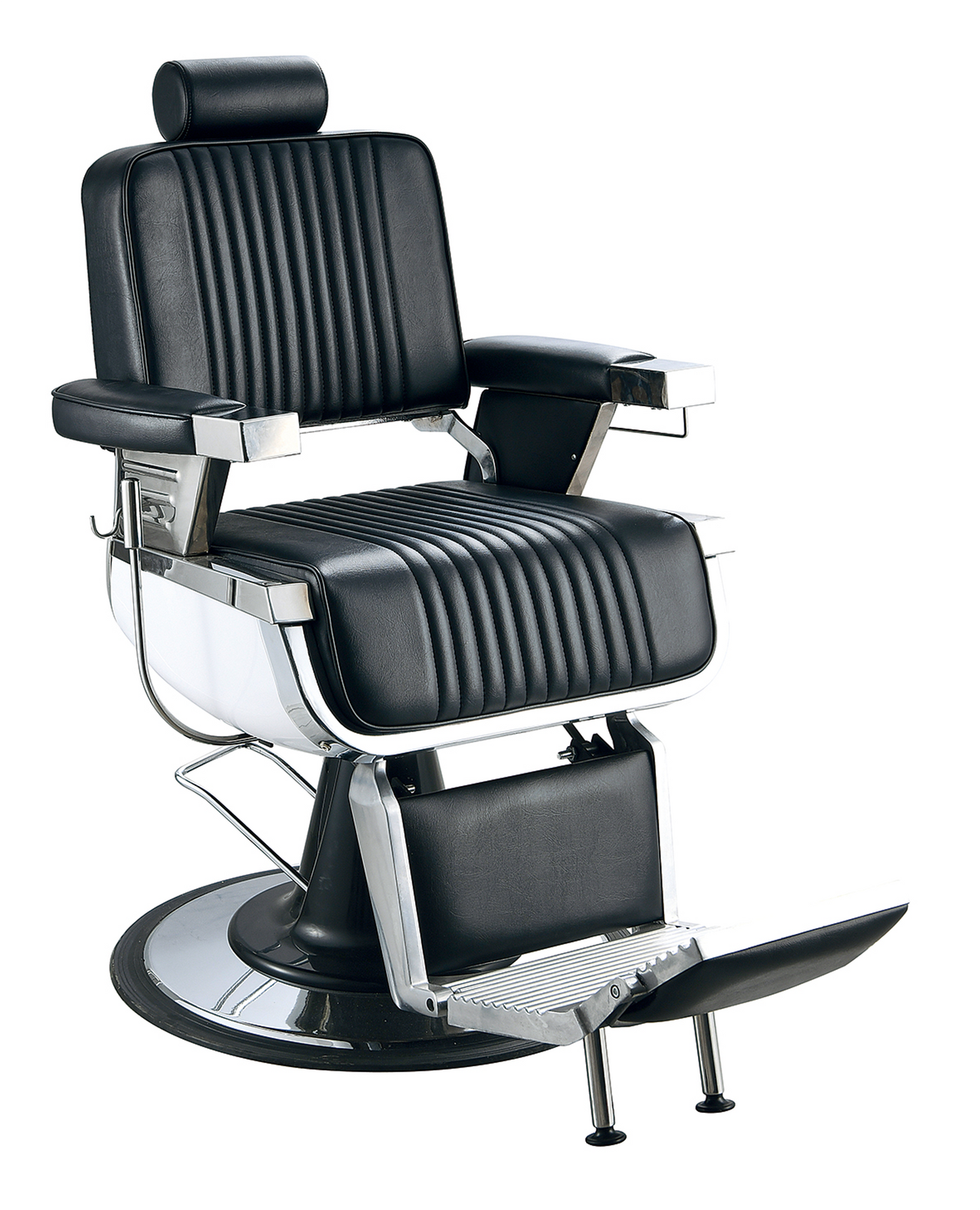 Klassischer Barberstuhl in Schwarz mit Chrom-Finish