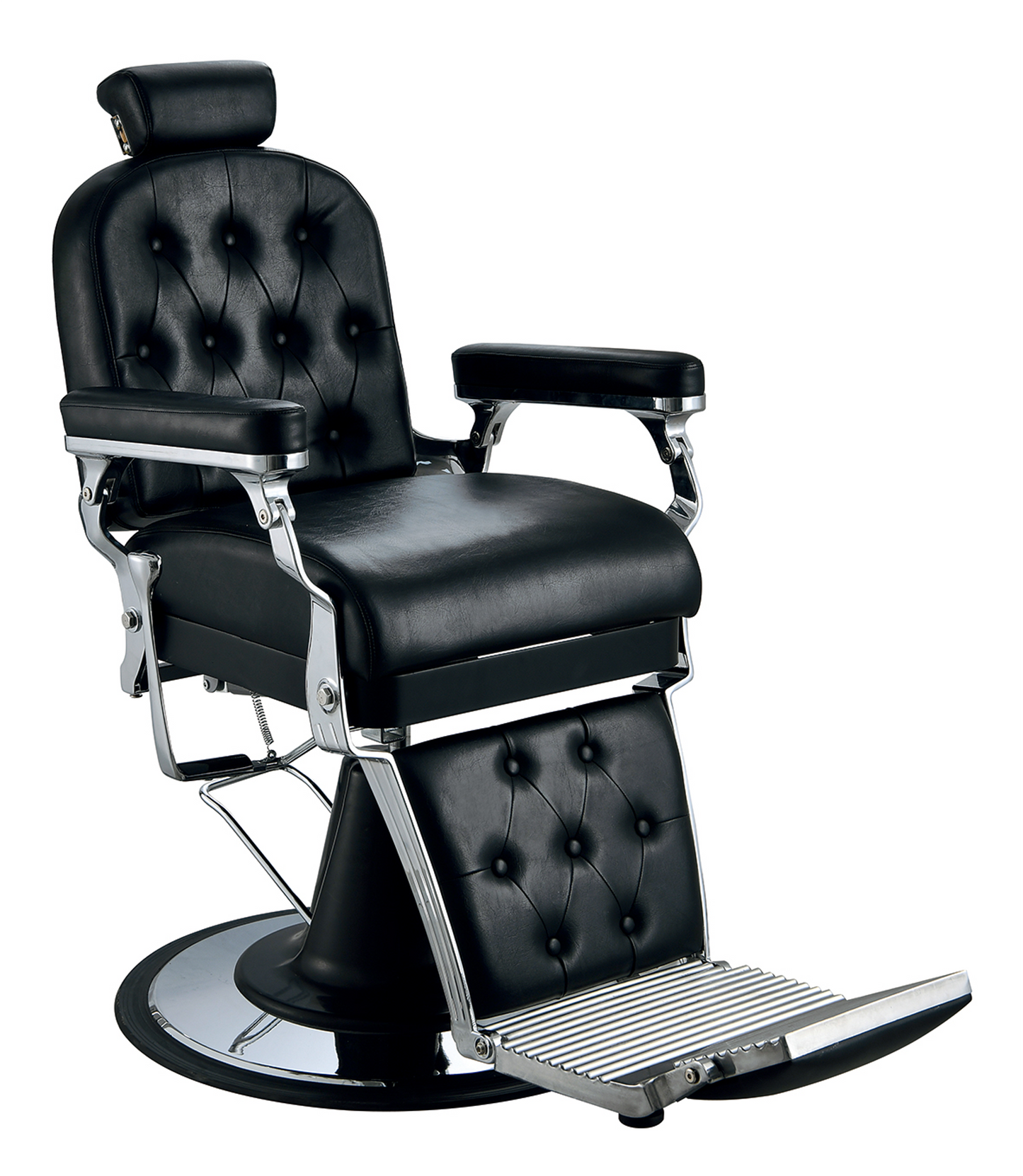 Klassischer Barberstuhl in Schwarz mit Chrom-Finish