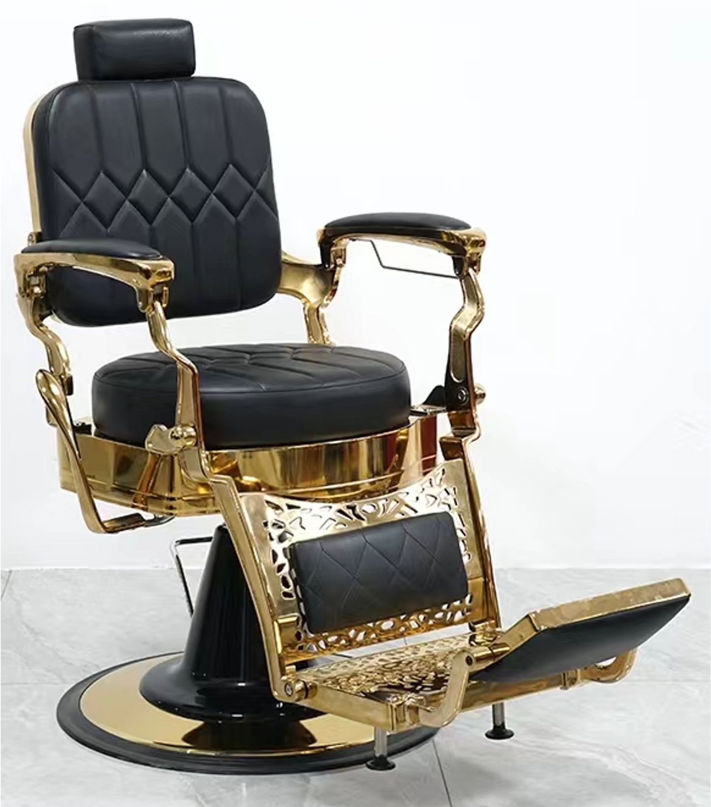 Luxuriöser Barberstuhl in Schwarz mit vergoldetem Metallrahmen