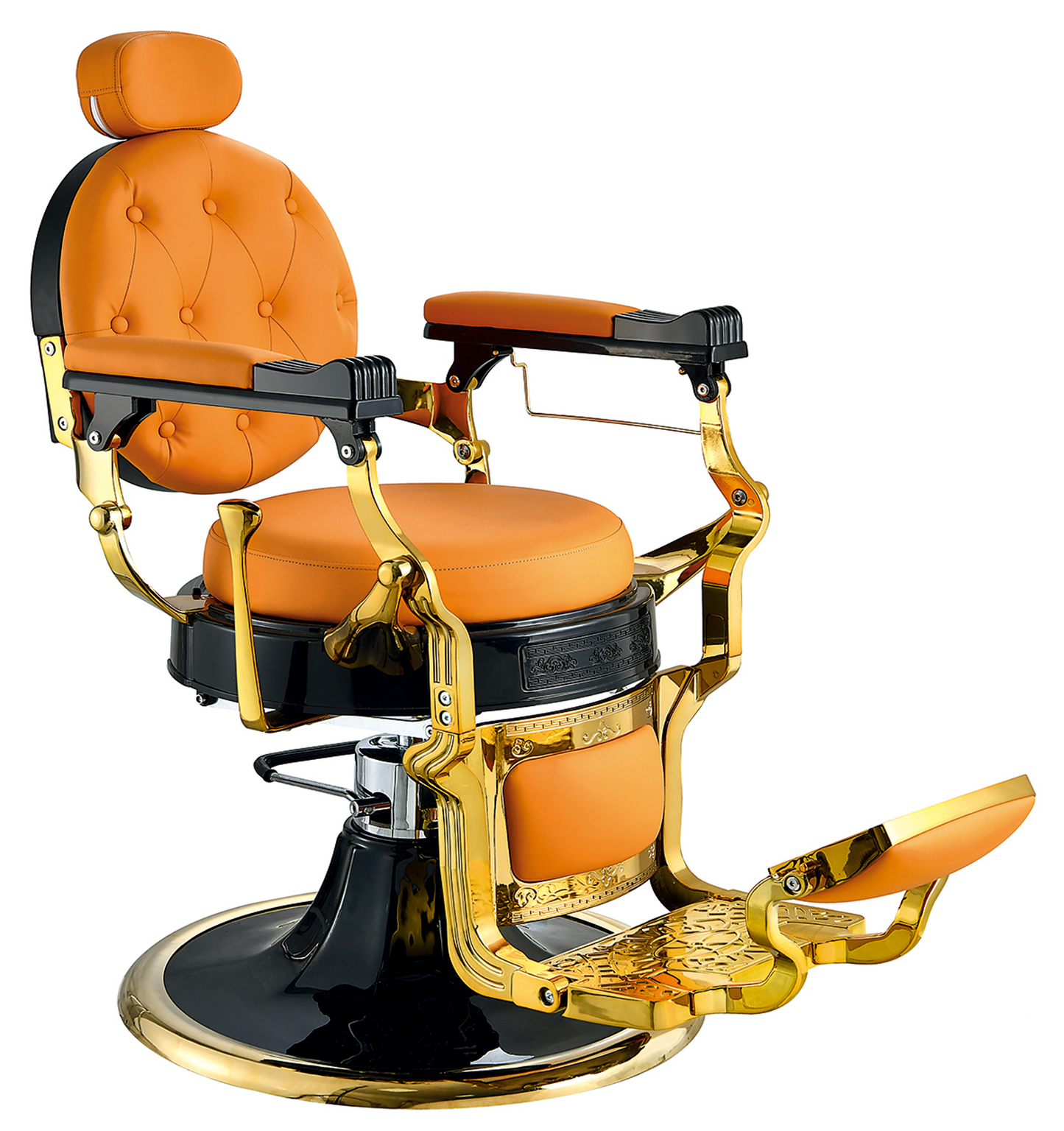 Professioneller orangefarbener Barberstuhl im Vintage-Stil