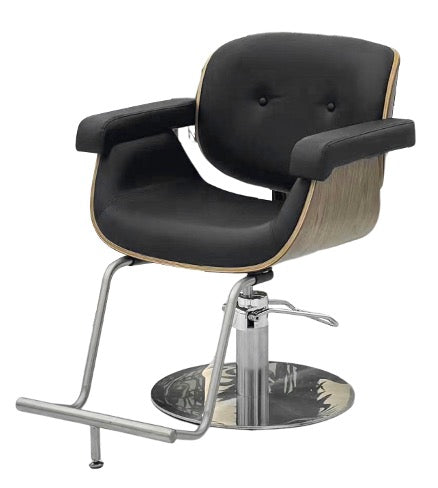 Moderner Stylingstuhl mit Holz- und Chrom-Akzenten