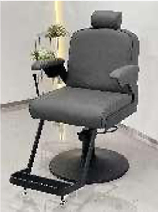 Moderner grauer Barberstuhl mit verstellbarer Kopfstütze