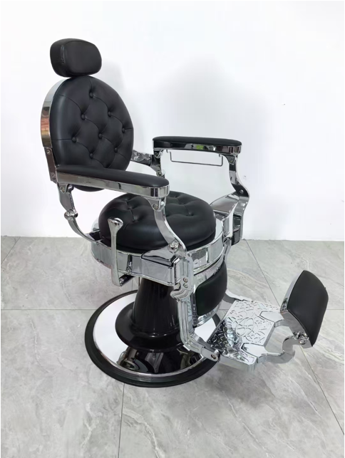 Elegant barber chair in black with chrome details