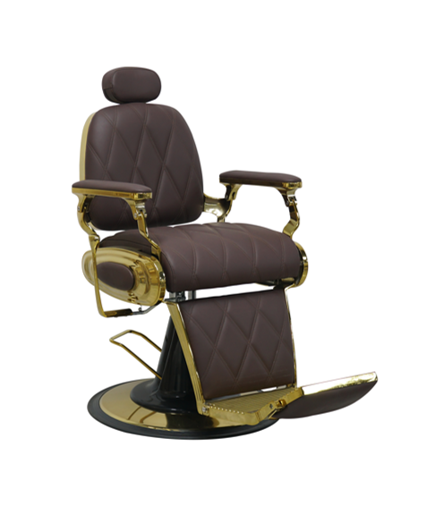Luxurious barber chair in brown with gold accents