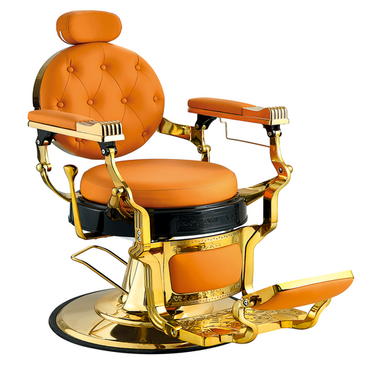 Exclusive orange barber chair with gold accents