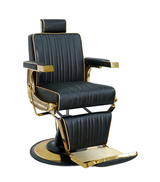 Luxurious barber chair in black with gold accents