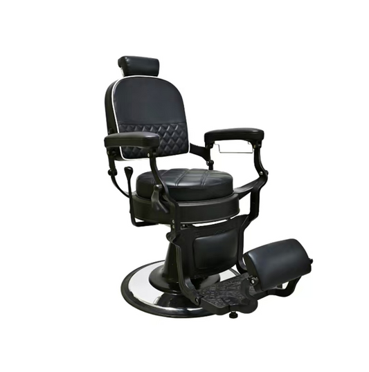 Classic barber chair in black with quilted pattern