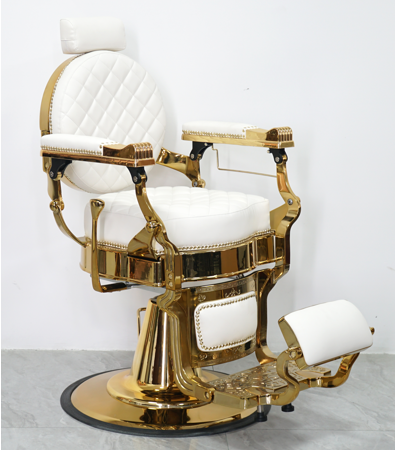 Luxurious barber chair in white with gold accents