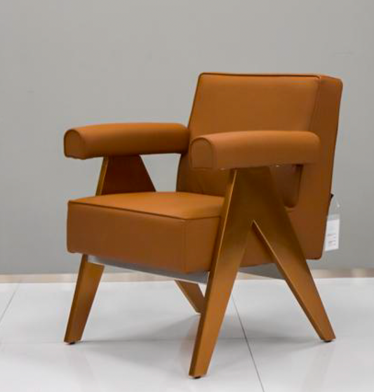 Luxurious lounge chair in cognac brown with modern design