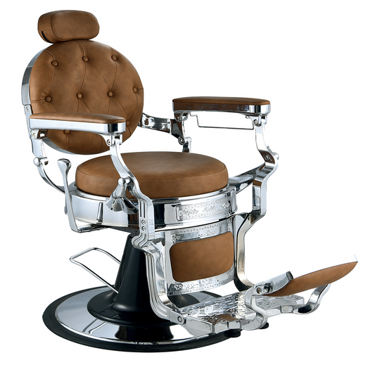 Klassischer Barberstuhl in Hellbraun mit Chrom-Finish