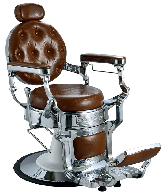 Classic barber chair in brown with chrome finish