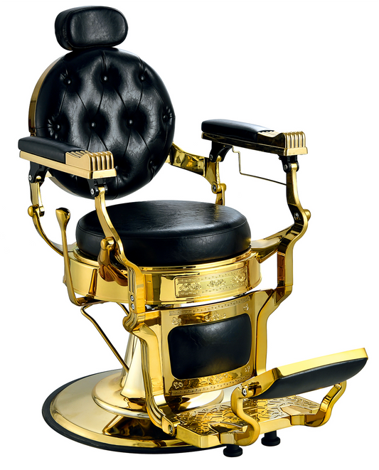 Luxurious black barber chair with gold accents