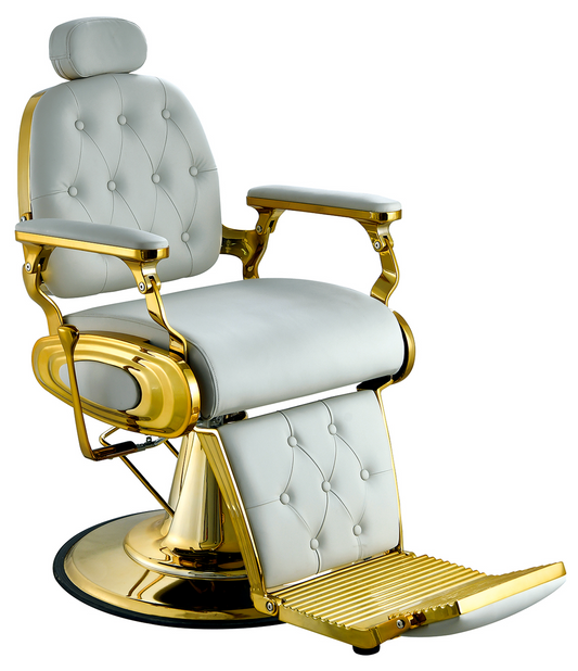 Luxurious barber chair in white with gold accents