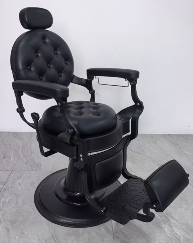 Black barber chair with completely matte design