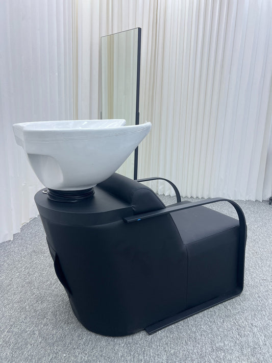Modern washing unit with ergonomic design and white sink
